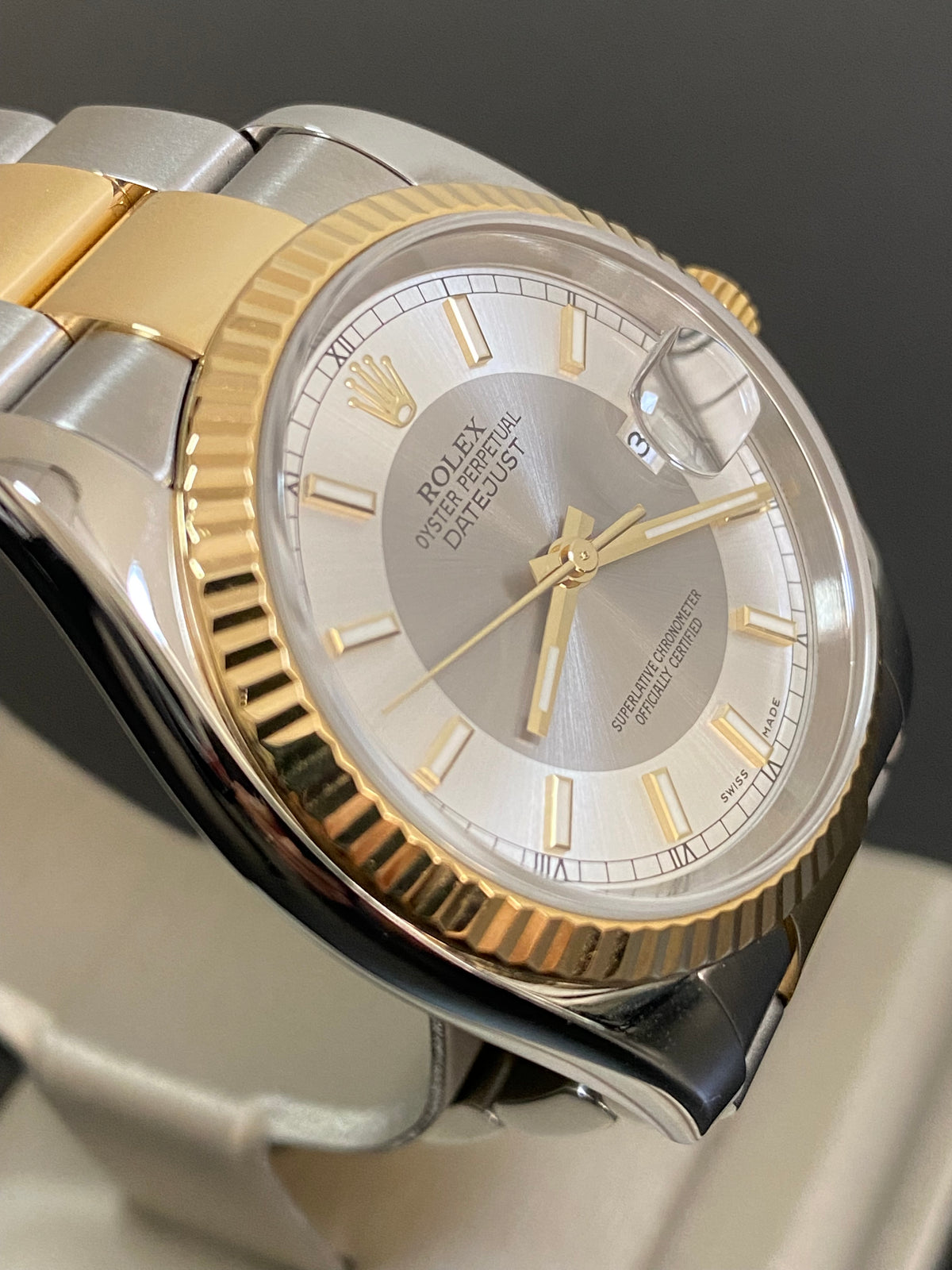 Rolex Steel and Yellow Gold Datejust 36 - D serial - Fluted Bezel - "Tuxedo" Dial - Oyster Bracelet - 116233