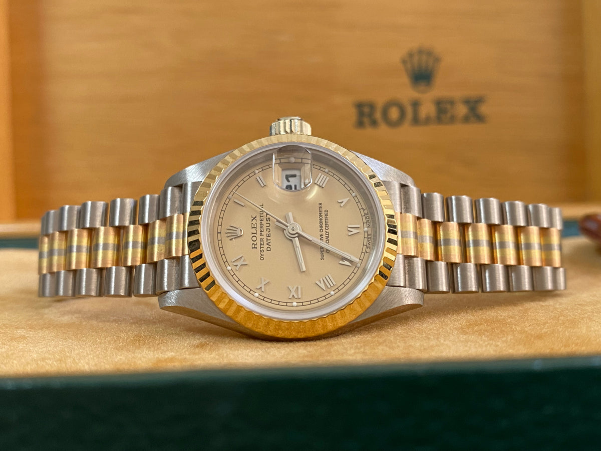 Rolex White Gold Lady-Datejust - W serial - Fluted Bezel - Tridor - President Bracelet - 69179B