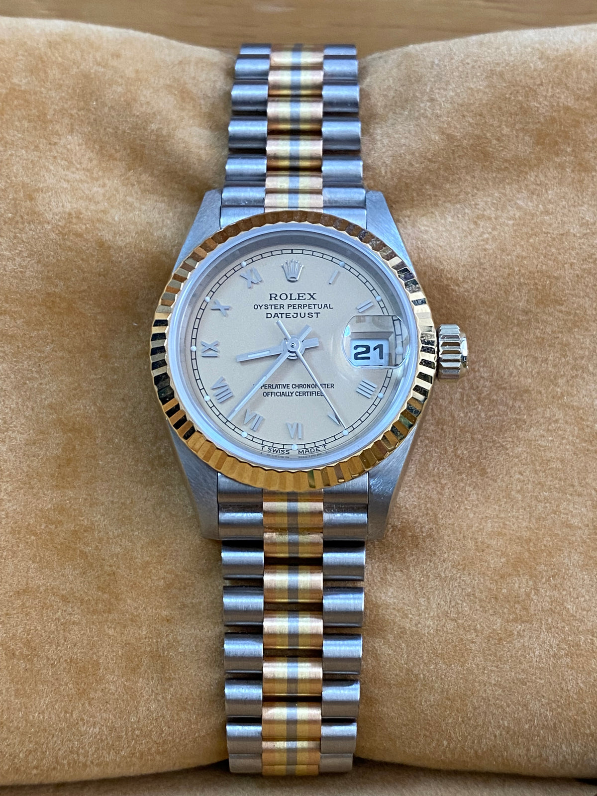 Rolex White Gold Lady-Datejust - W serial - Fluted Bezel - Tridor - President Bracelet - 69179B