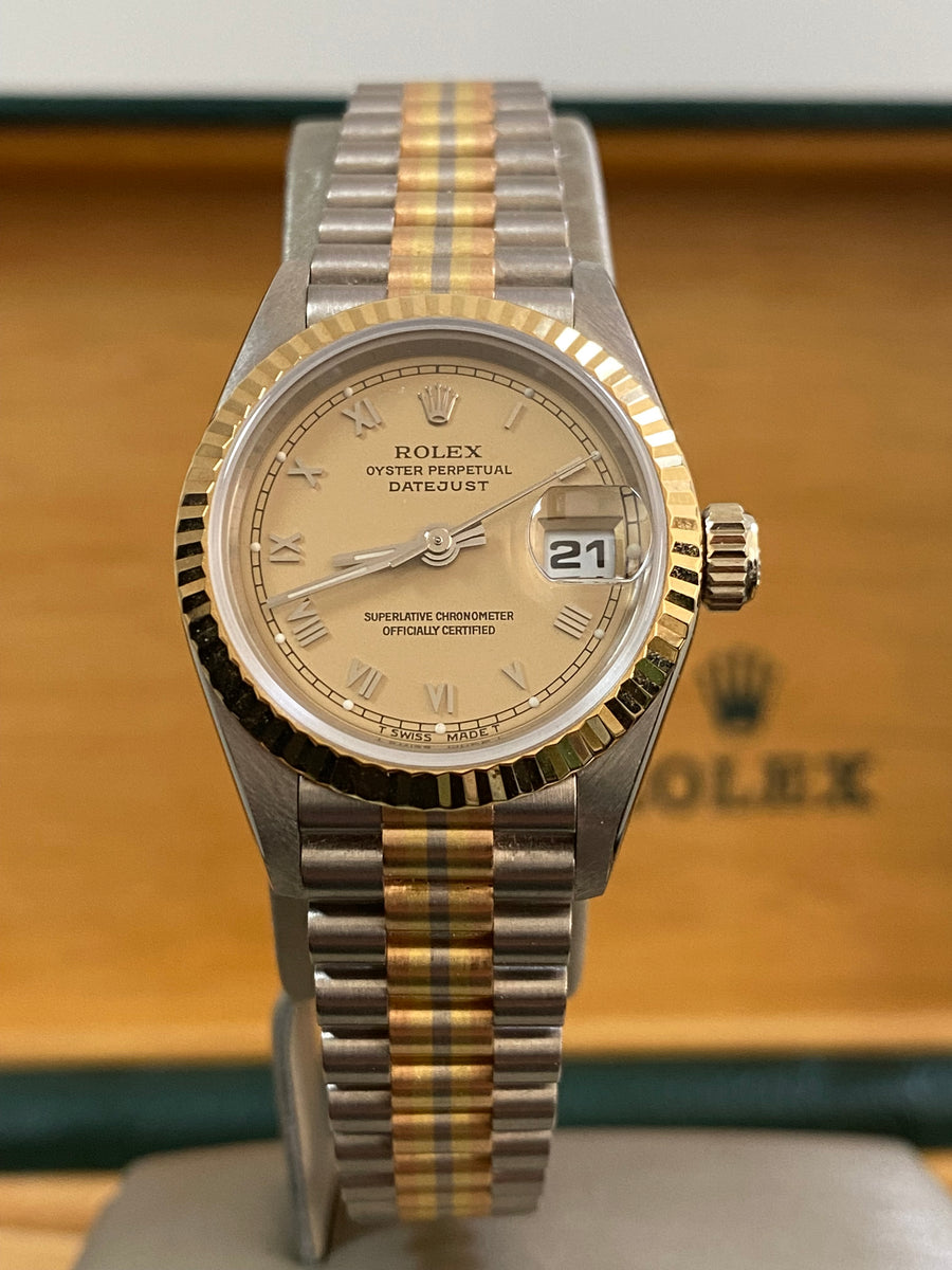 Rolex White Gold Lady-Datejust - W serial - Fluted Bezel - Tridor - President Bracelet - 69179B