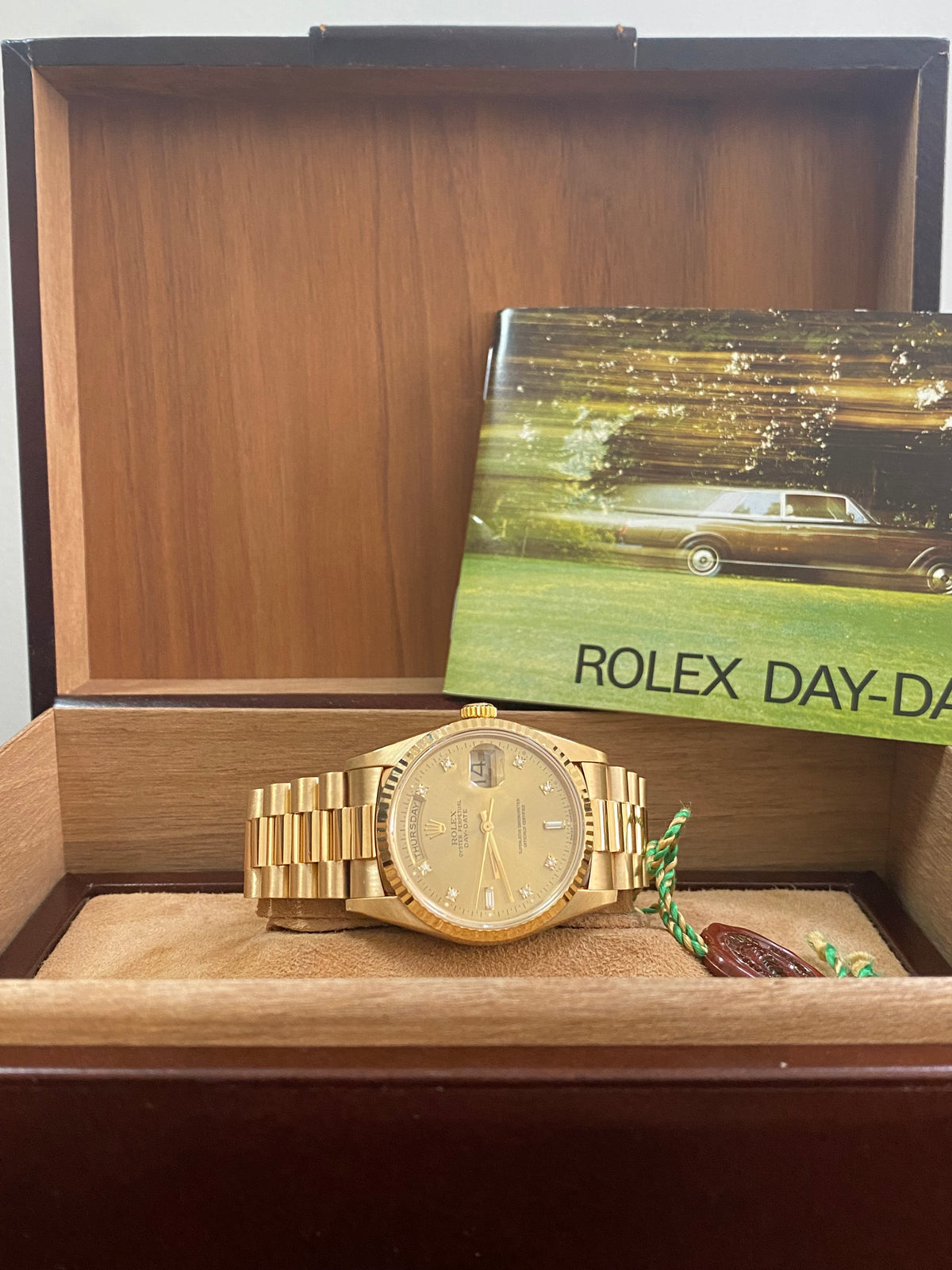 Rolex Yellow Gold Day-Date 36 - X serial - Fluted Bezel - Factory Diamond Dial - Double Quickset - President Bracelet - 18238