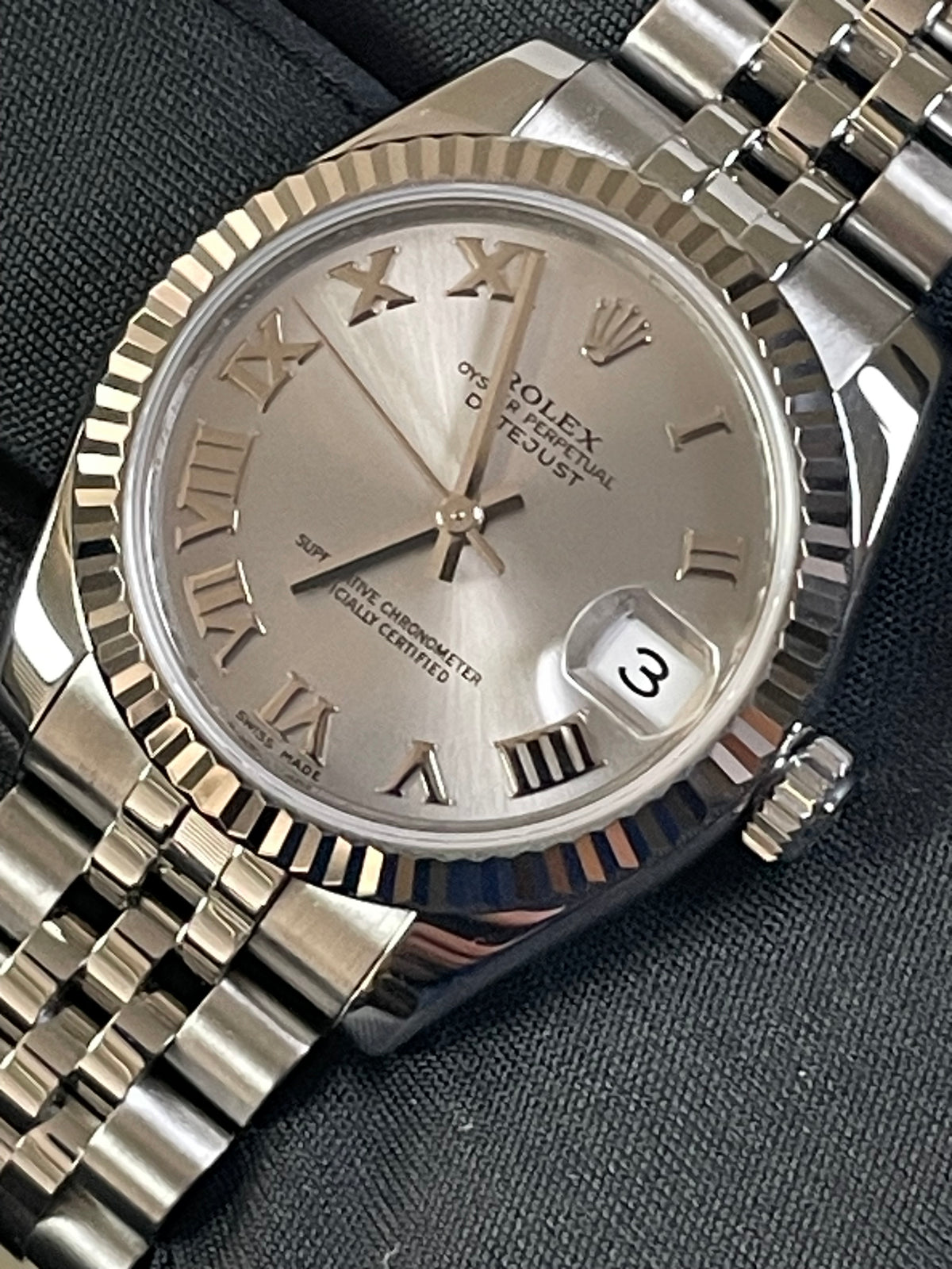 Rolex Steel White Gold Datejust 31 - 2009 - Fluted Bezel - Rhodium Roman Dial - Jubilee Bracelet - 178274