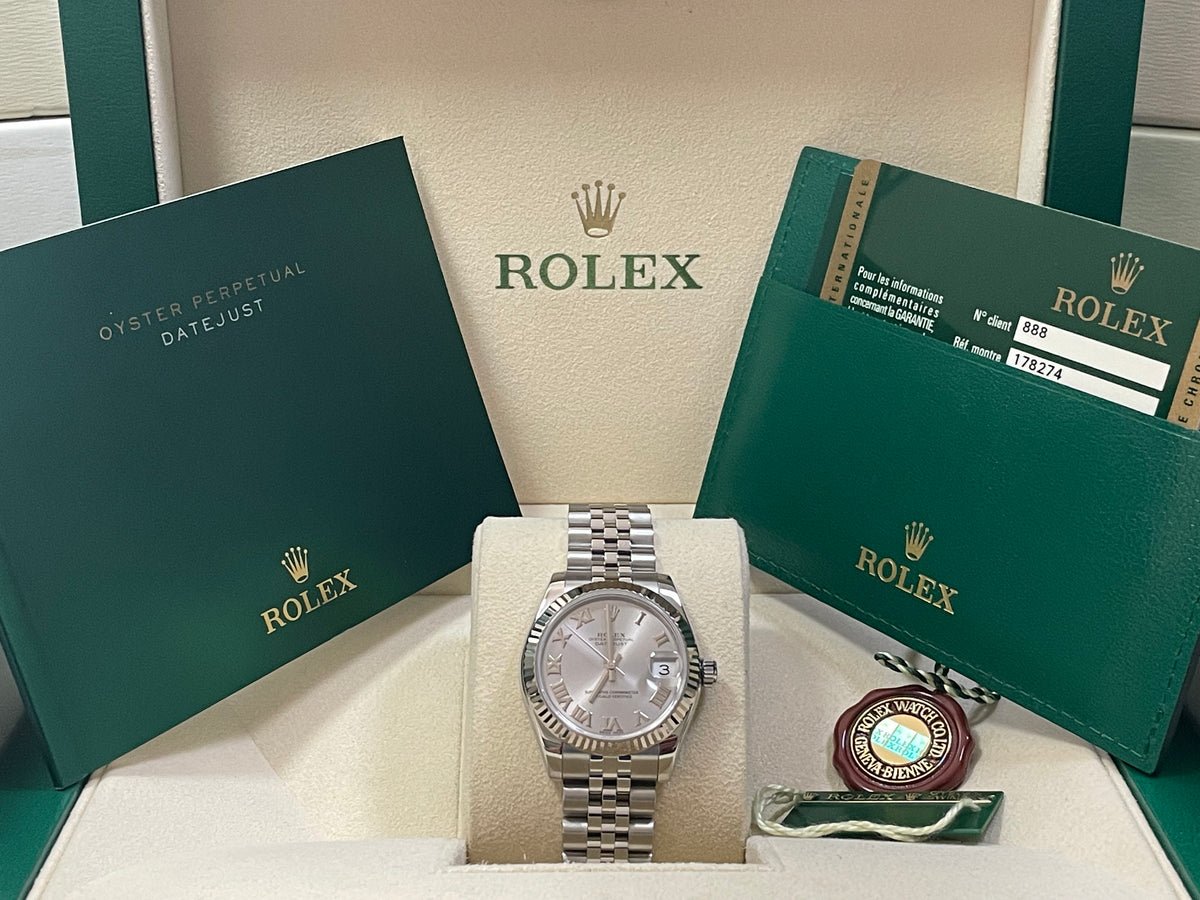 Rolex Steel White Gold Datejust 31 - 2009 - Fluted Bezel - Rhodium Roman Dial - Jubilee Bracelet - 178274