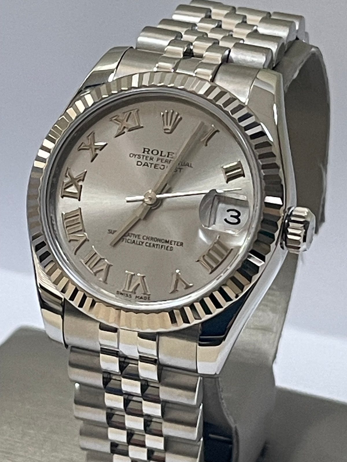 Rolex Steel White Gold Datejust 31 - 2009 - Fluted Bezel - Rhodium Roman Dial - Jubilee Bracelet - 178274