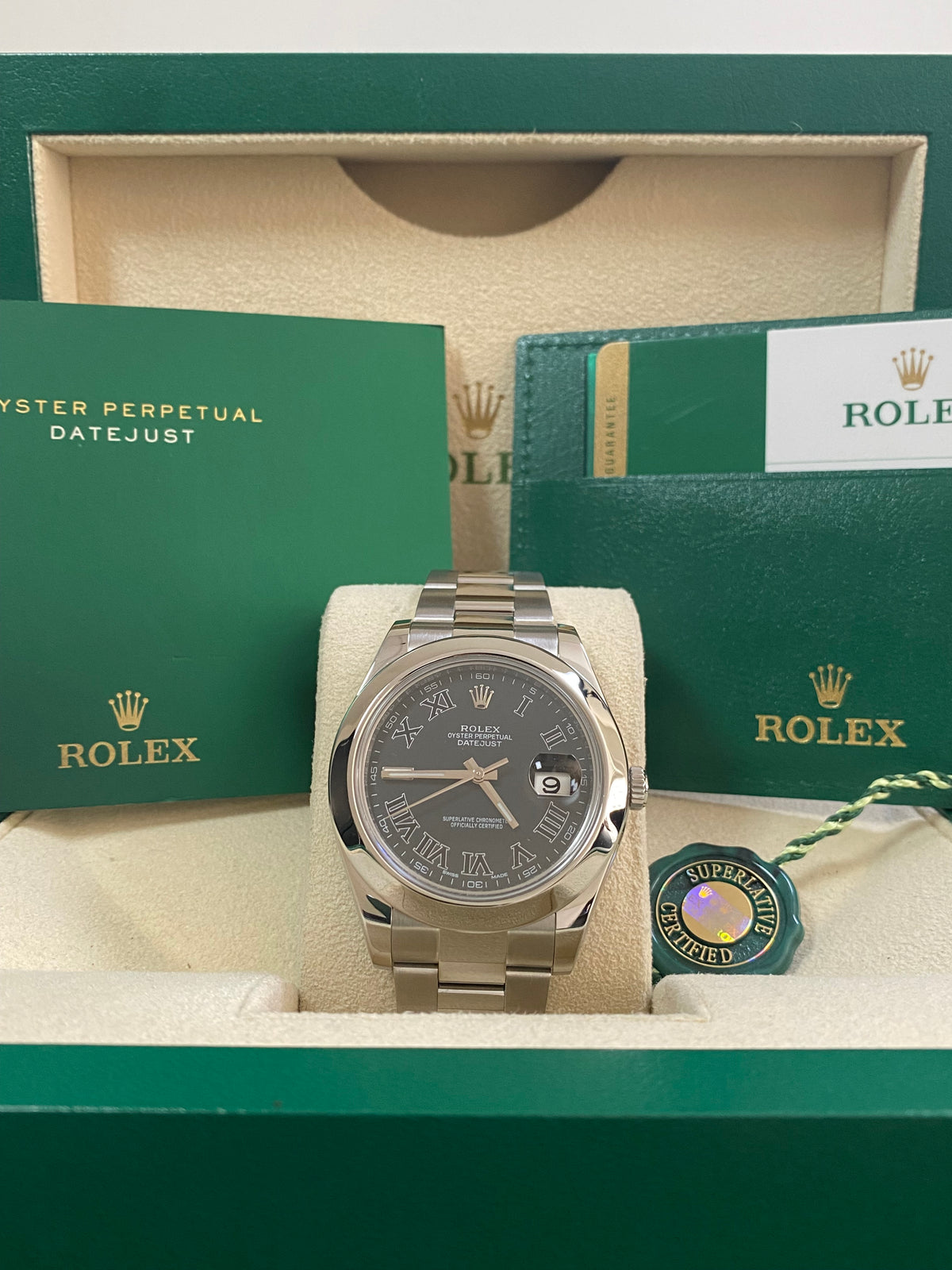 Rolex Steel Datejust II - Smooth Bezel - Black Roman Dial - Oyster Bracelet - 116300 *COMPLETE SET*