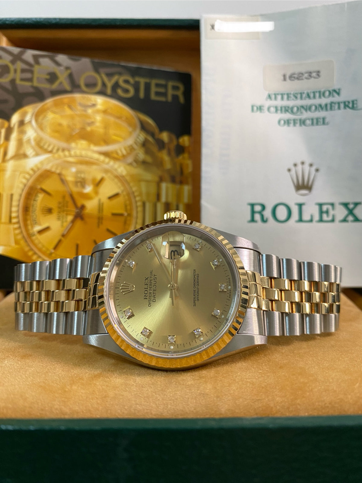 Rolex Steel and Yellow Gold Datejust 36 - X serial - Fluted Bezel - Factory Diamond Dial - Jubilee Bracelet - 16233