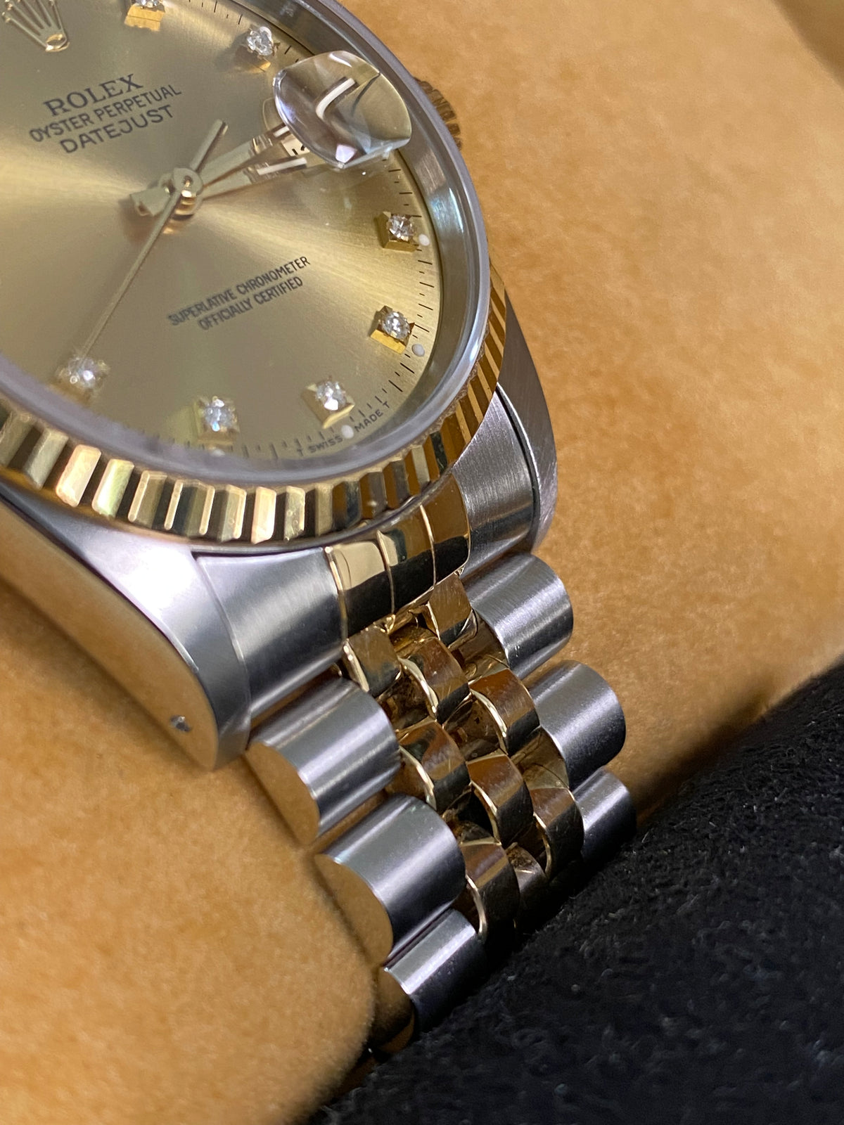 Rolex Steel and Yellow Gold Datejust 36 - X serial - Fluted Bezel - Factory Diamond Dial - Jubilee Bracelet - 16233