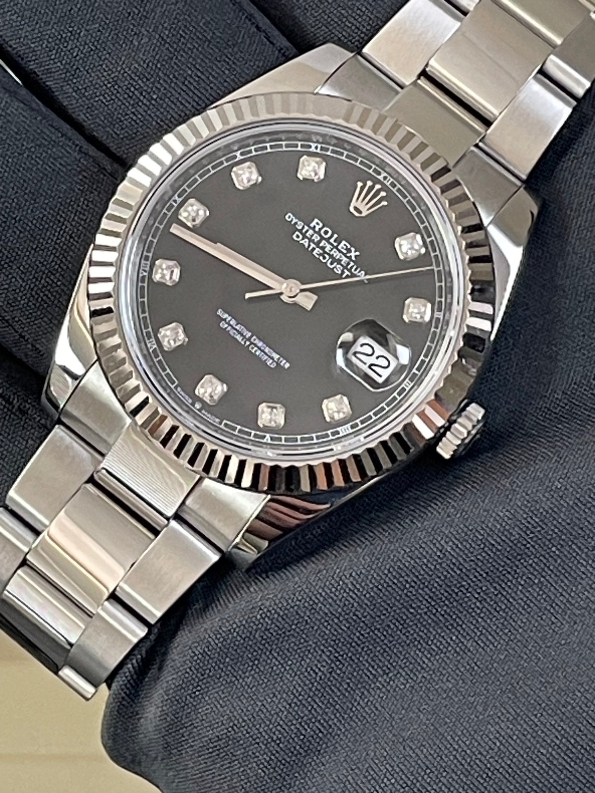 Rolex Steel and White Gold Rolesor Datejust 41 - 2023 - Fluted Bezel - Black Diamond Dial - Oyster Bracelet - 126334