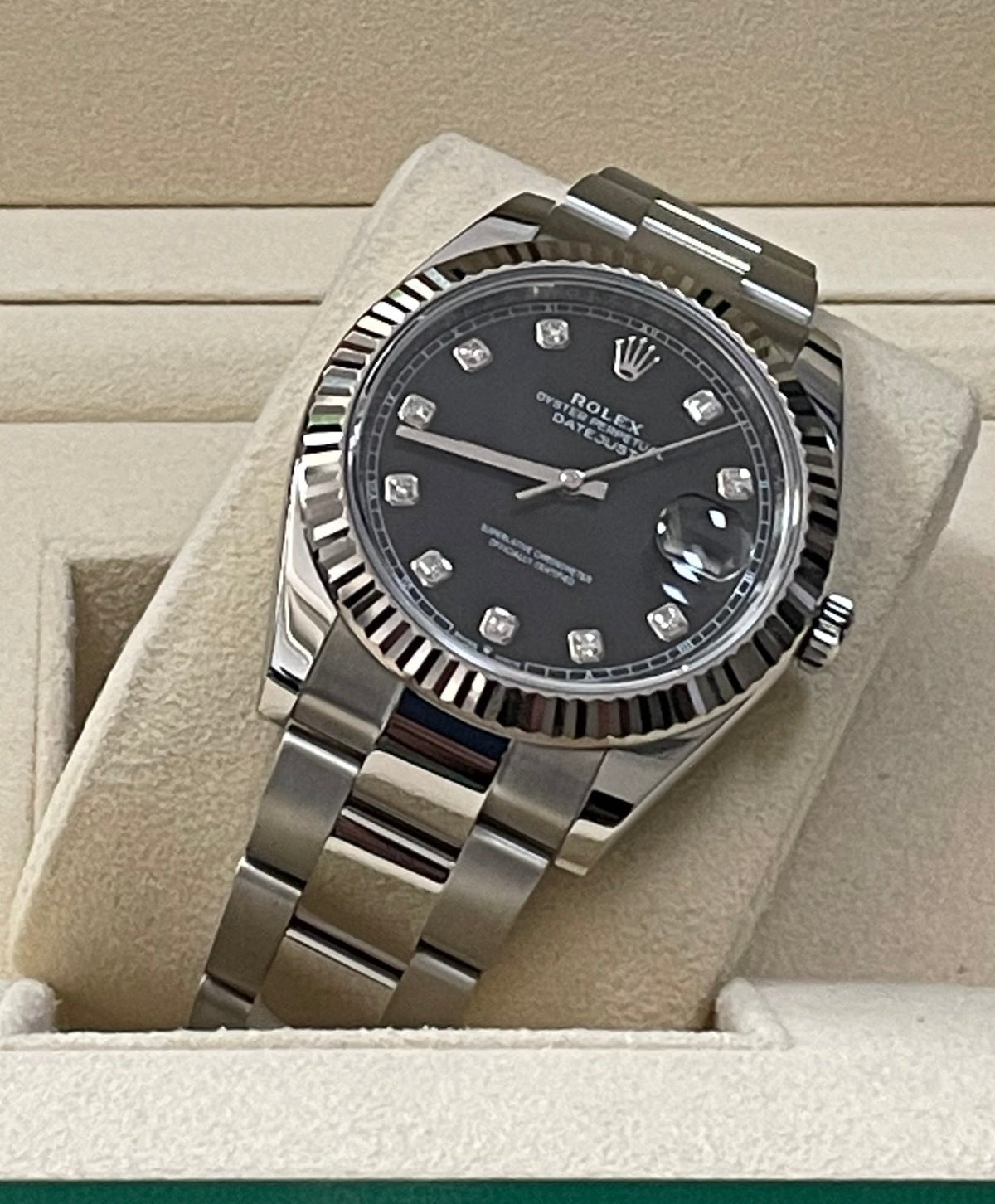 Rolex Steel and White Gold Rolesor Datejust 41 - 2023 - Fluted Bezel - Black Diamond Dial - Oyster Bracelet - 126334