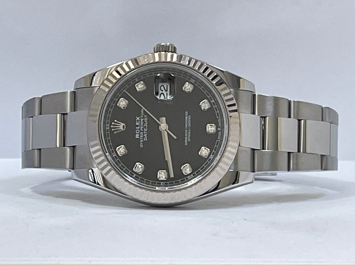 Rolex Steel and White Gold Rolesor Datejust 41 - 2023 - Fluted Bezel - Black Diamond Dial - Oyster Bracelet - 126334