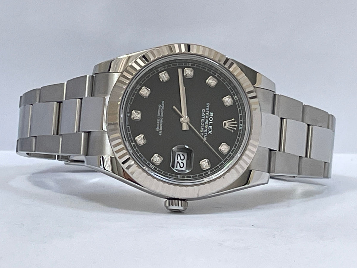 Rolex Steel and White Gold Rolesor Datejust 41 - 2023 - Fluted Bezel - Black Diamond Dial - Oyster Bracelet - 126334