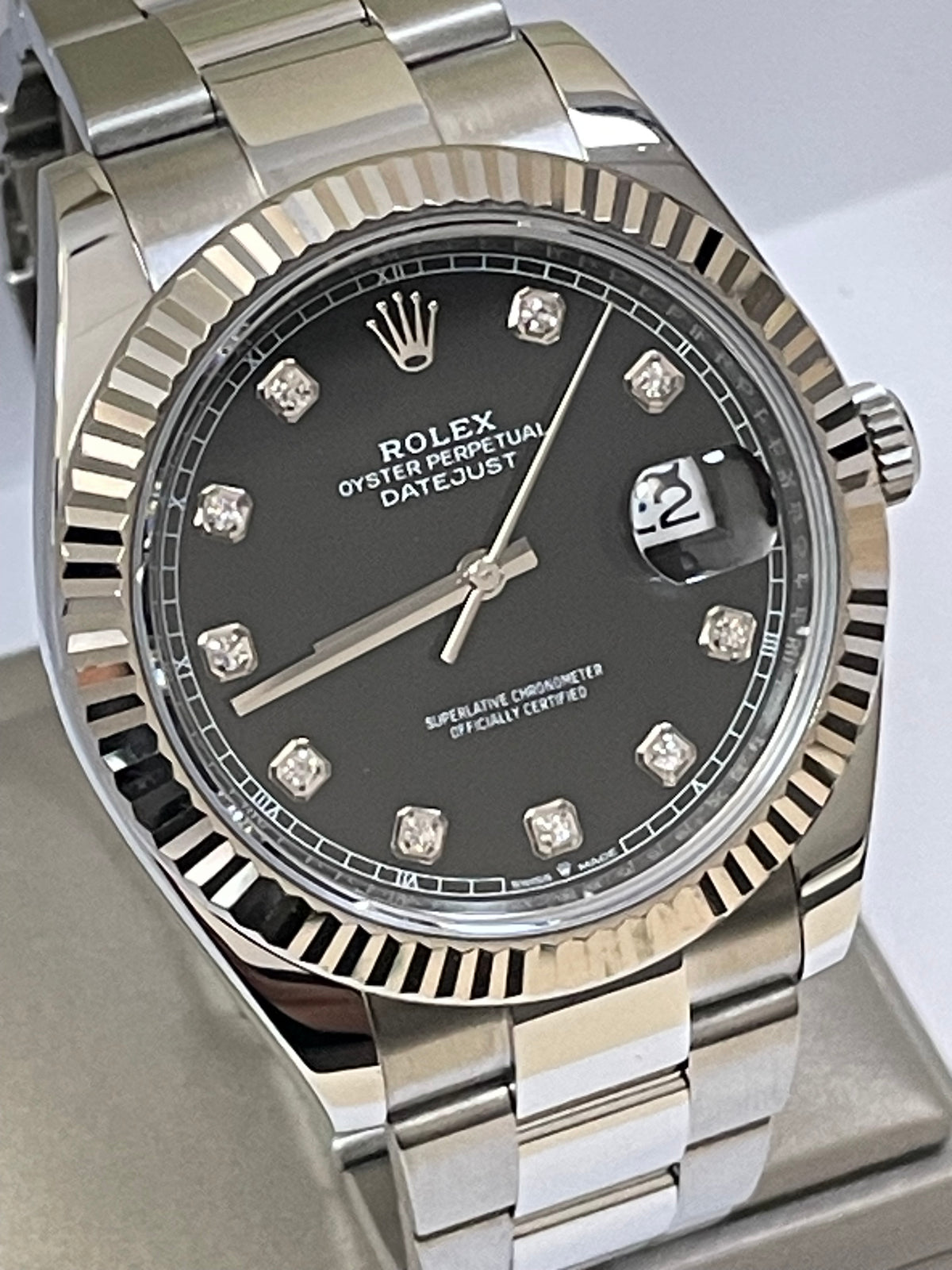 Rolex Steel and White Gold Rolesor Datejust 41 - 2023 - Fluted Bezel - Black Diamond Dial - Oyster Bracelet - 126334