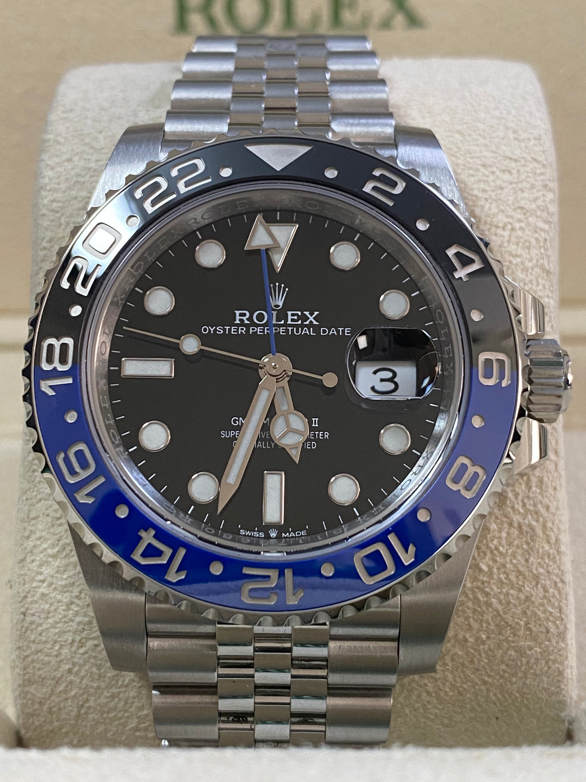 Rolex Steel GMT-Master II - 2023 - "Batgirl" - Black Dial - Jubilee Bracelet - 126710BLNR *COMPLETE SET*