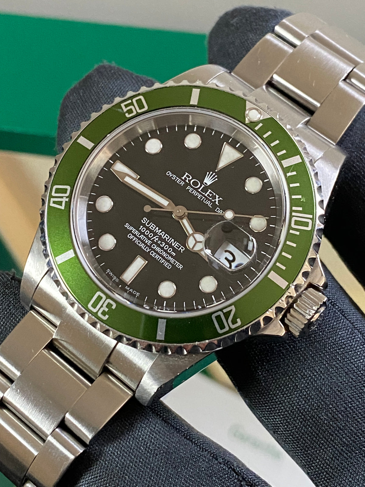 Rolex Steel Submariner Date - F serial - "Kermit" Flat 4 - Black Dial - 16610LV *UNPOLISHED*