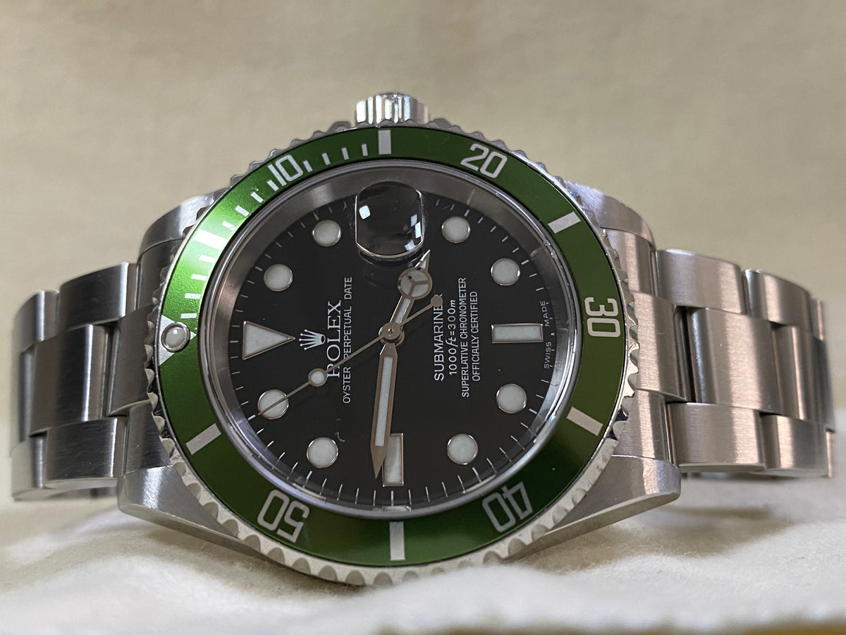 Rolex Steel Submariner Date - F serial - "Kermit" Flat 4 - Black Dial - 16610LV *UNPOLISHED*