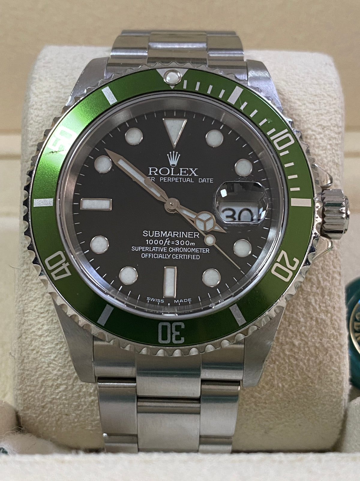 Rolex Steel Submariner Date - F serial - "Kermit" Flat 4 - Black Dial - 16610LV *UNPOLISHED*