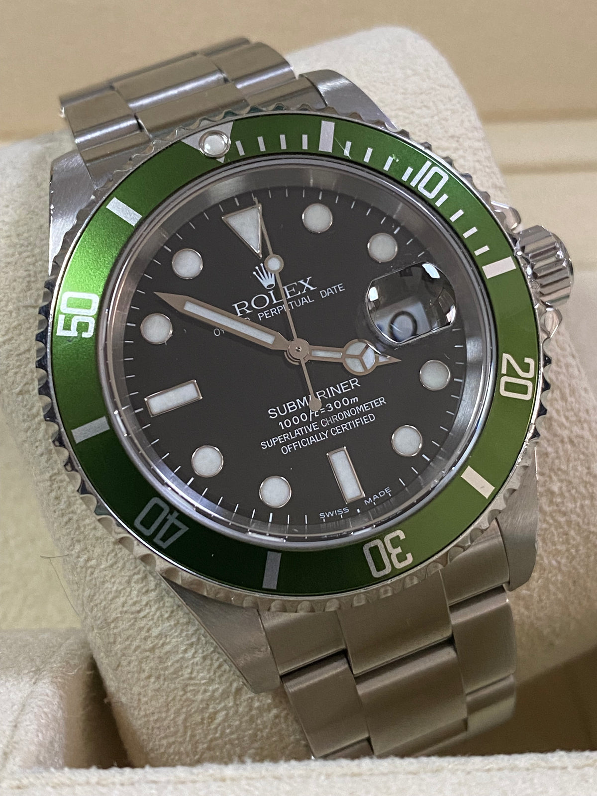 Rolex Steel Submariner Date - F serial - "Kermit" Flat 4 - Black Dial - 16610LV *UNPOLISHED*