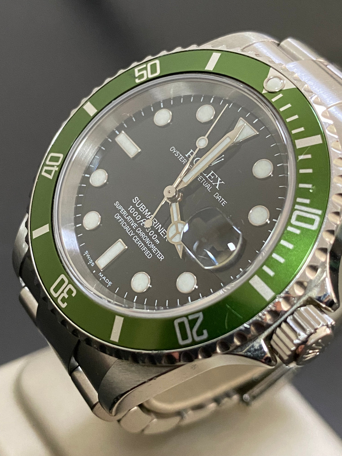 Rolex Steel Submariner Date - F serial - "Kermit" Flat 4 - Black Dial - 16610LV *UNPOLISHED*