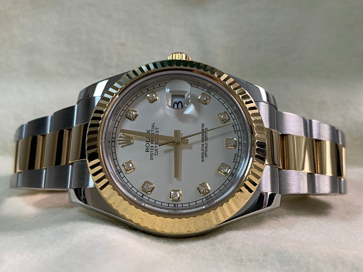 Rolex Steel & Yellow Rolesor Datejust II - Fluted Bezel - Ivory Diamond Dial - Oyster Bracelet - 116333