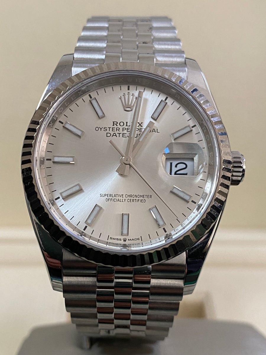 Rolex Steel Datejust 36 - 2020 - Fluted Bezel - Silver Index Dial - Jubilee Bracelet - 126234 *COMPLETE SET*