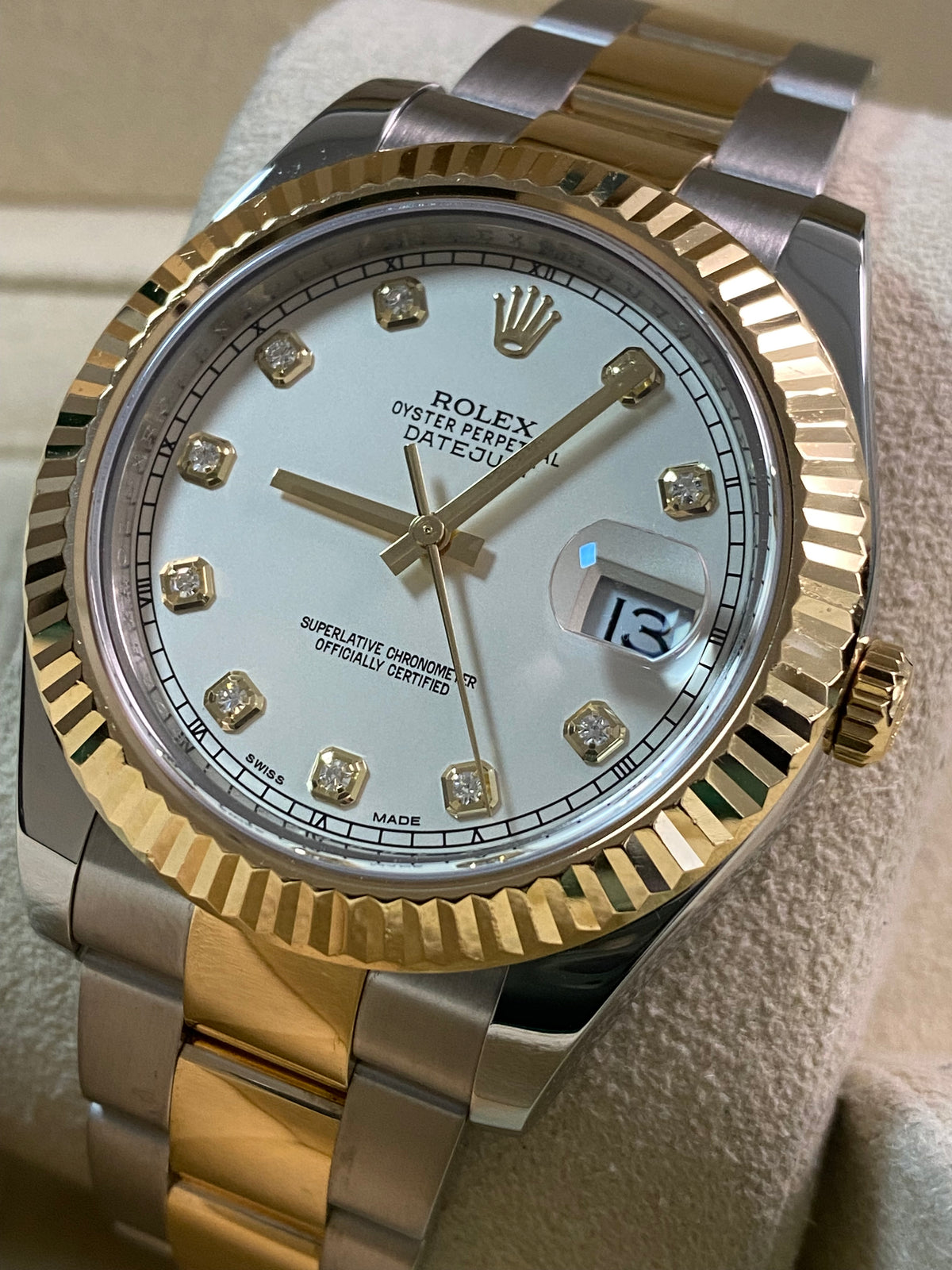 Rolex Steel & Yellow Rolesor Datejust II - Fluted Bezel - Ivory Diamond Dial - Oyster Bracelet - 116333