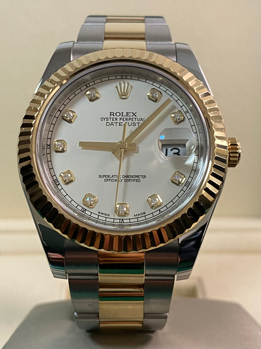 Rolex Steel & Yellow Rolesor Datejust II - Fluted Bezel - Ivory Diamond Dial - Oyster Bracelet - 116333