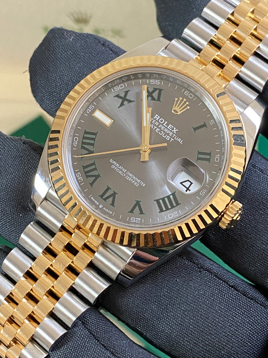 Rolex Yellow Rolesor Datejust 41 - 2023 - Fluted Bezel - "Wimbledon" Dial - Jubilee Bracelet - 126333 *COMPLETE SET*