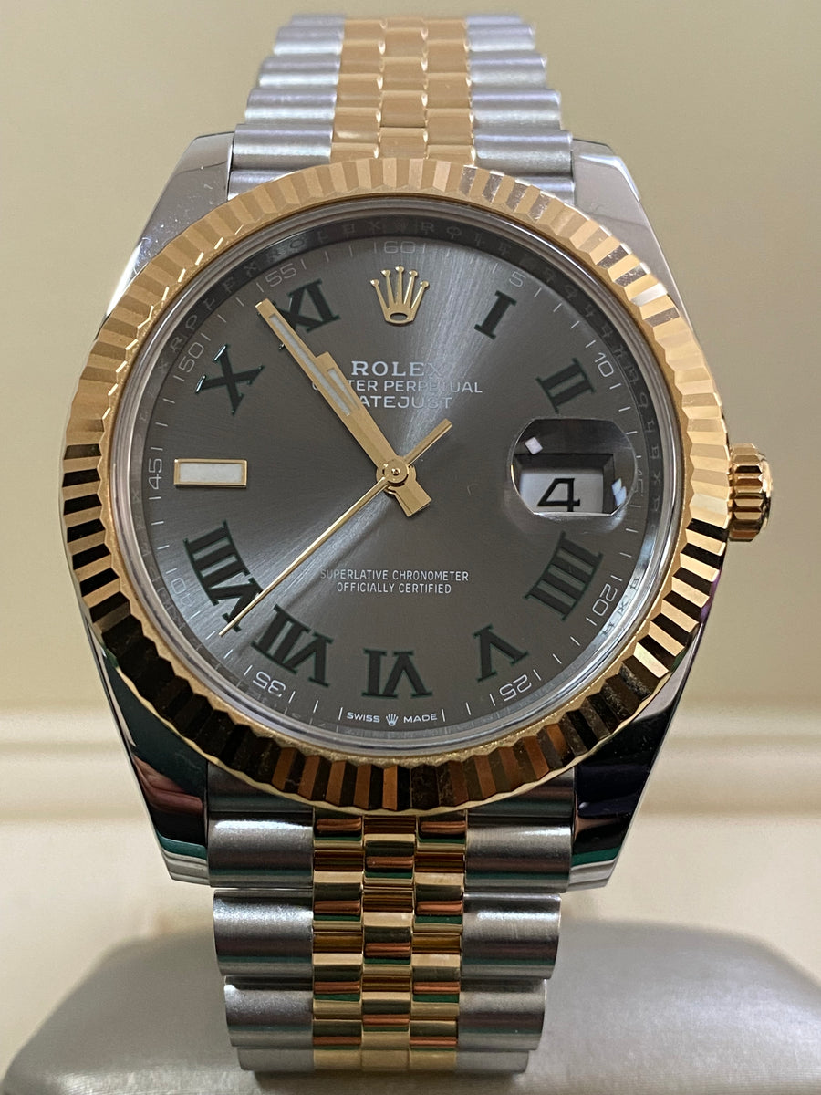 Rolex Yellow Rolesor Datejust 41 - 2023 - Fluted Bezel - "Wimbledon" Dial - Jubilee Bracelet - 126333 *COMPLETE SET*