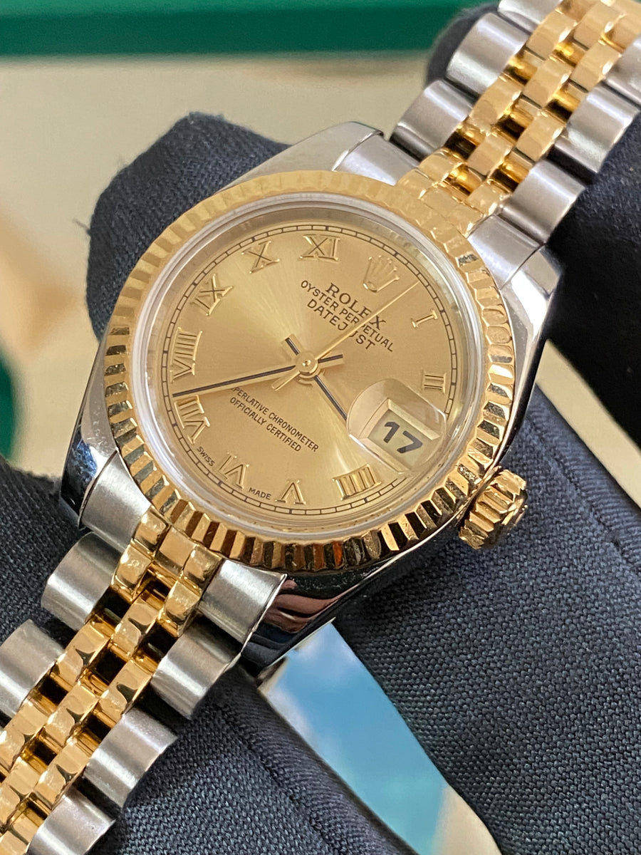 Rolex Yellow Gold and Steel Lady-Datejust - D serial - Fluted Bezel - Champagne Roman Dial - Jubilee Bracelet - 179173