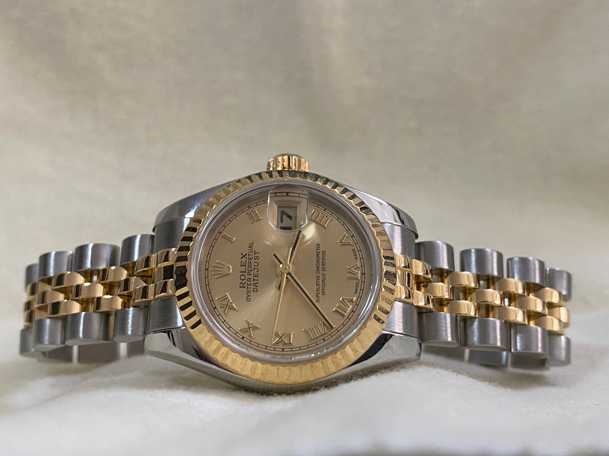 Rolex Yellow Gold and Steel Lady-Datejust - D serial - Fluted Bezel - Champagne Roman Dial - Jubilee Bracelet - 179173