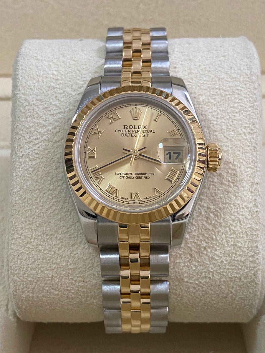 Rolex Yellow Gold and Steel Lady-Datejust - D serial - Fluted Bezel - Champagne Roman Dial - Jubilee Bracelet - 179173