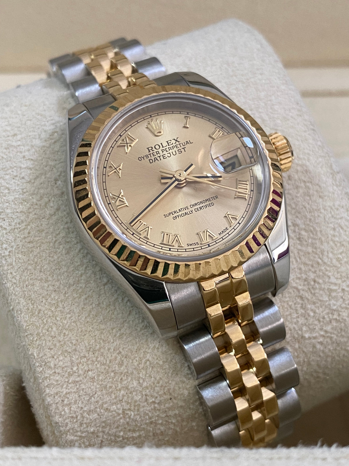 Rolex Yellow Gold and Steel Lady-Datejust - D serial - Fluted Bezel - Champagne Roman Dial - Jubilee Bracelet - 179173