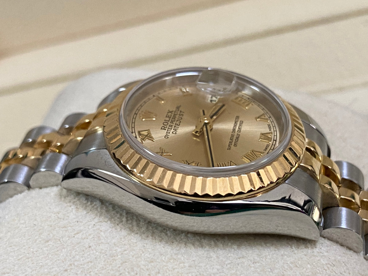 Rolex Yellow Gold and Steel Lady-Datejust - D serial - Fluted Bezel - Champagne Roman Dial - Jubilee Bracelet - 179173