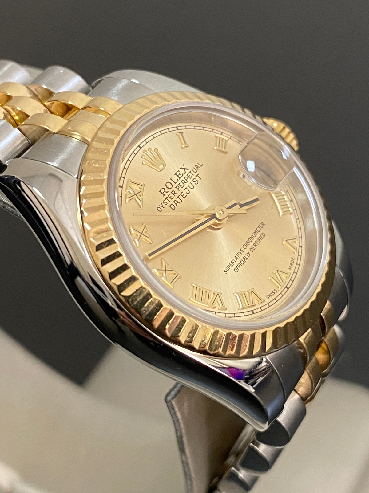 Rolex Yellow Gold and Steel Lady-Datejust - D serial - Fluted Bezel - Champagne Roman Dial - Jubilee Bracelet - 179173