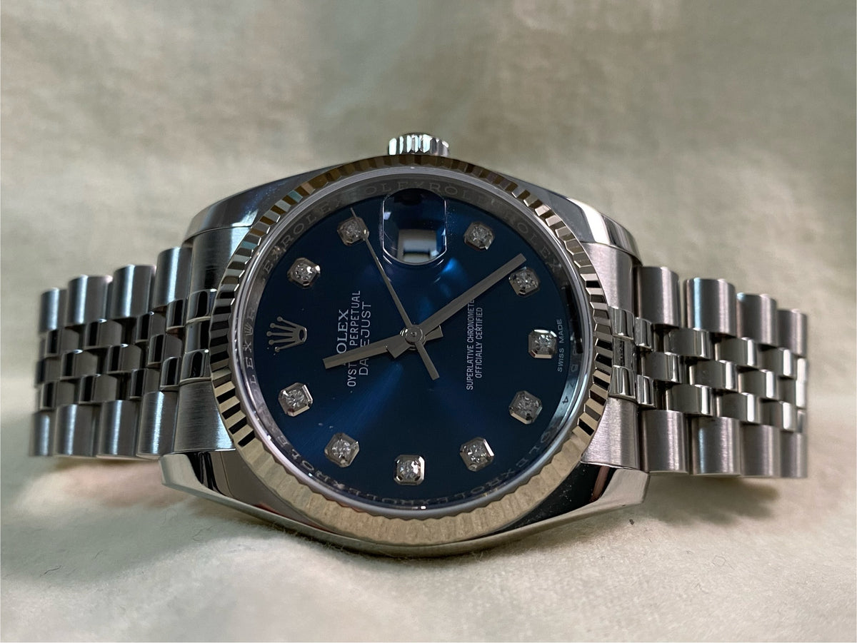 Rolex Steel Datejust 36 - 2018 - Fluted Bezel - Blue Diamond Dial - Jubilee Bracelet - 116234 *FULL SET*