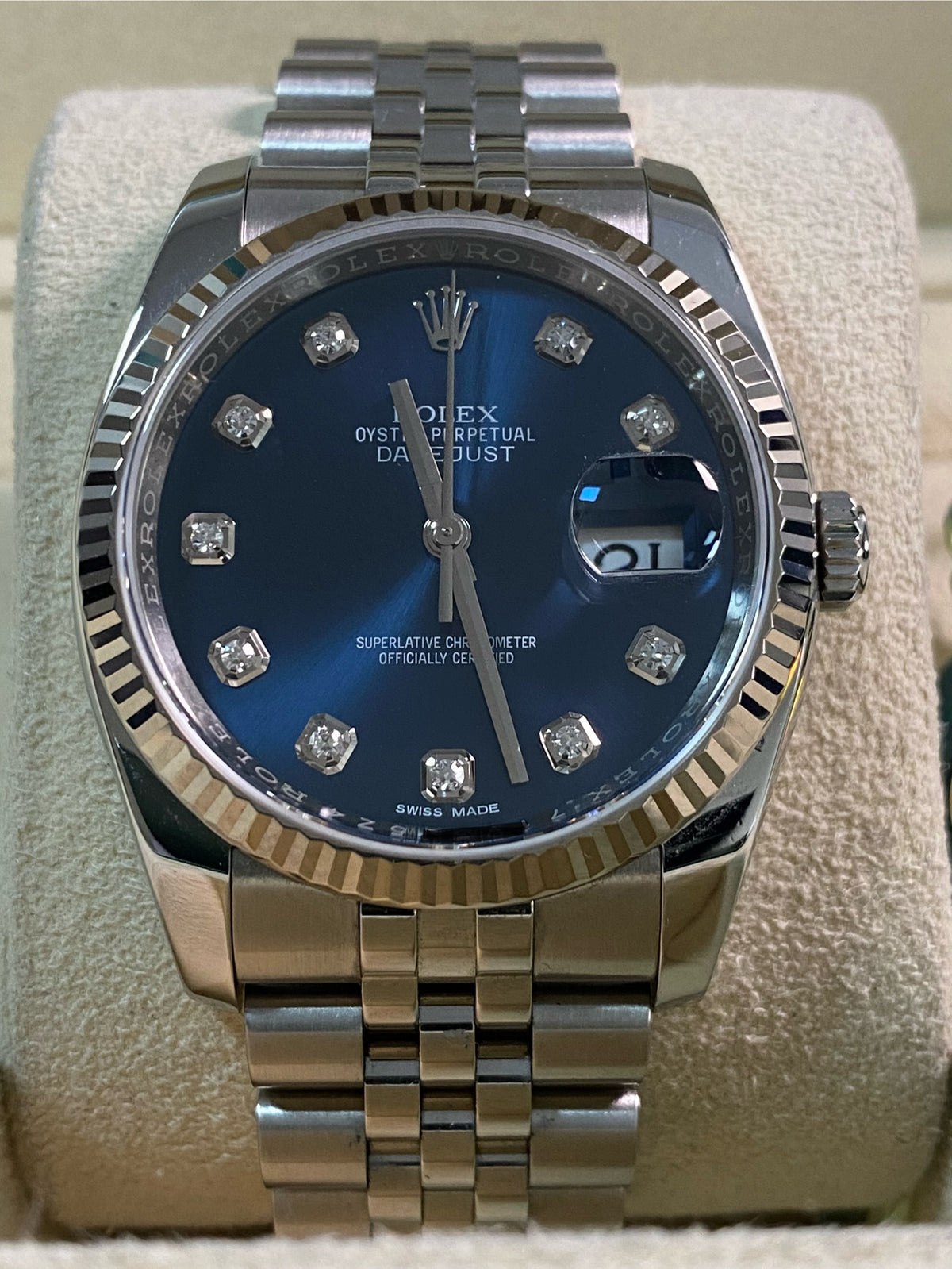 Rolex Steel Datejust 36 - 2018 - Fluted Bezel - Blue Diamond Dial - Jubilee Bracelet - 116234 *FULL SET*