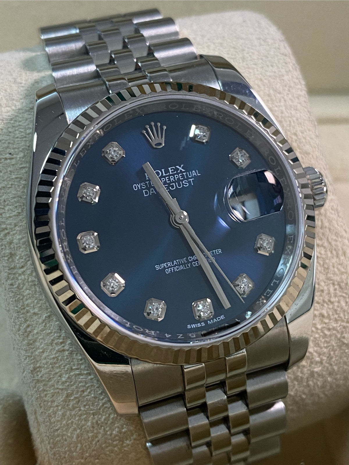 Rolex Steel Datejust 36 - 2018 - Fluted Bezel - Blue Diamond Dial - Jubilee Bracelet - 116234 *FULL SET*