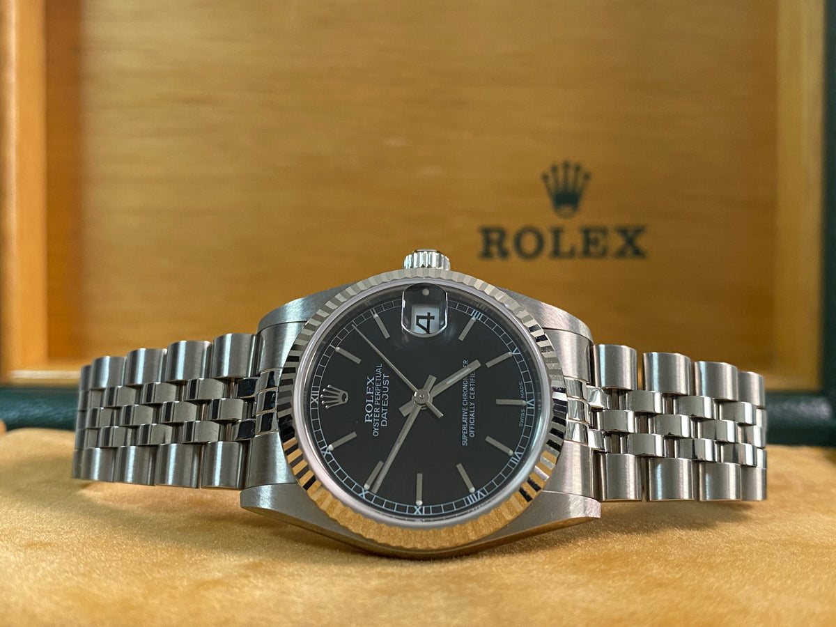 Rolex Steel Datejust 31 - A serial - Fluted Bezel - Black Index Dial - Jubilee Bracelet - 78274 *FULL SET*