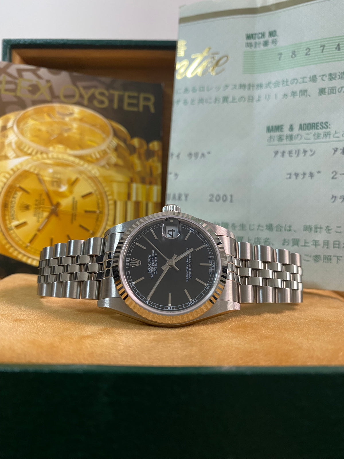 Rolex Steel Datejust 31 - A serial - Fluted Bezel - Black Index Dial - Jubilee Bracelet - 78274 *FULL SET*