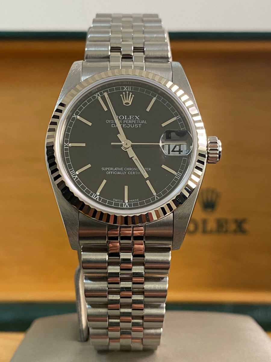 Rolex Steel Datejust 31 - A serial - Fluted Bezel - Black Index Dial - Jubilee Bracelet - 78274 *FULL SET*