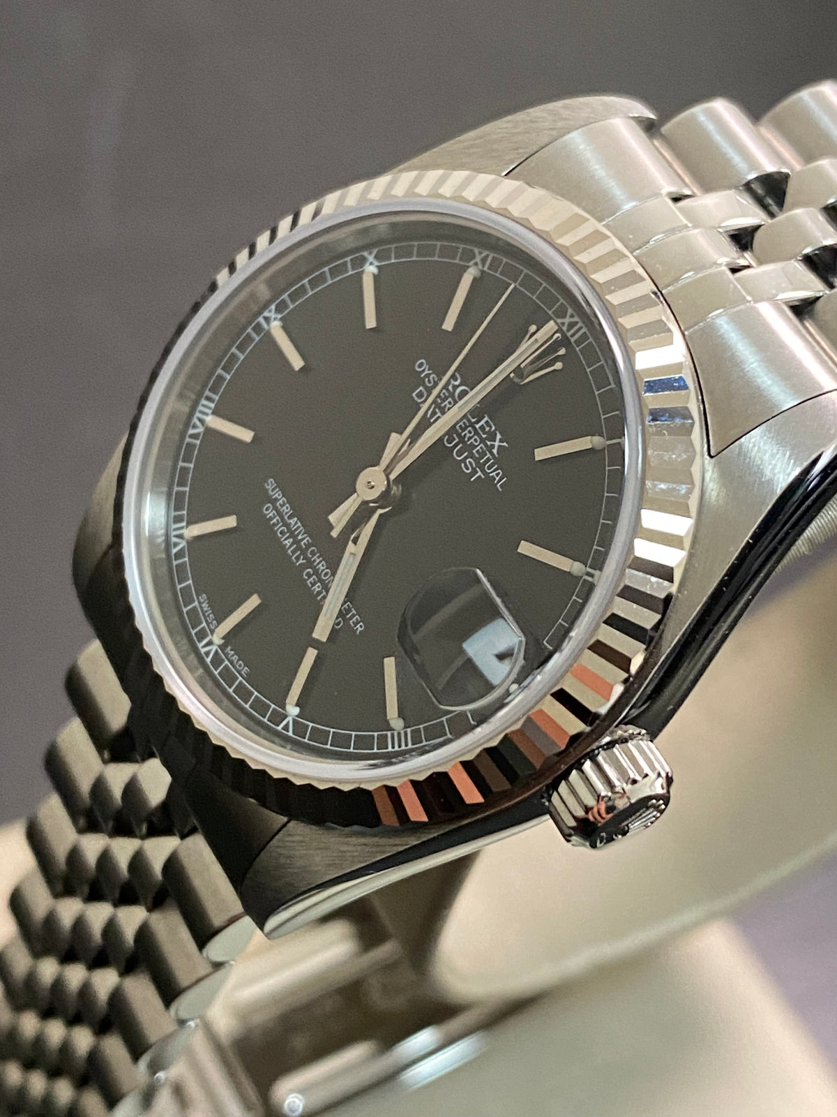 Rolex Steel Datejust 31 - A serial - Fluted Bezel - Black Index Dial - Jubilee Bracelet - 78274 *FULL SET*