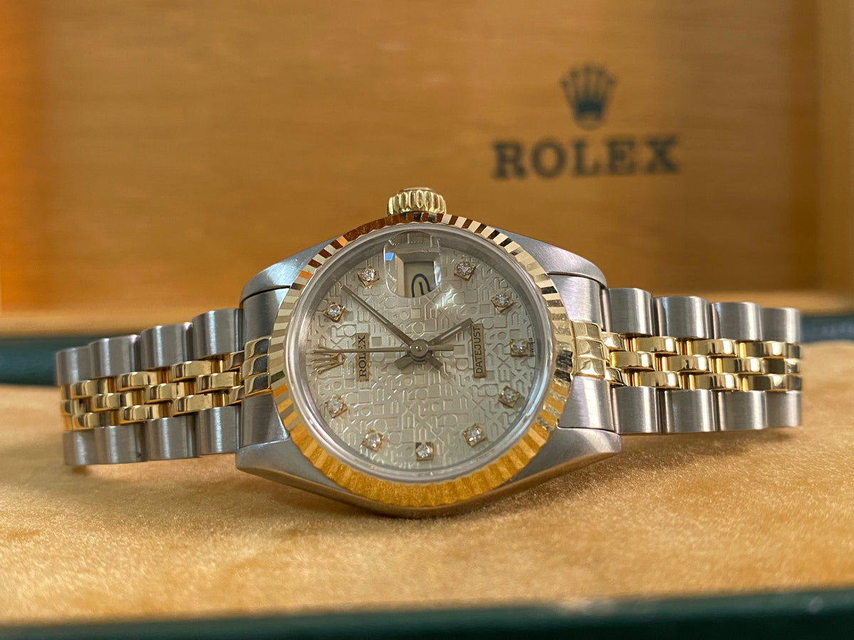 Rolex Steel and Yellow Gold Lady-Datejust - E serial - Fluted Bezel - Silver Anniversary Diamond Dial - Jubilee Bracelet - 69173