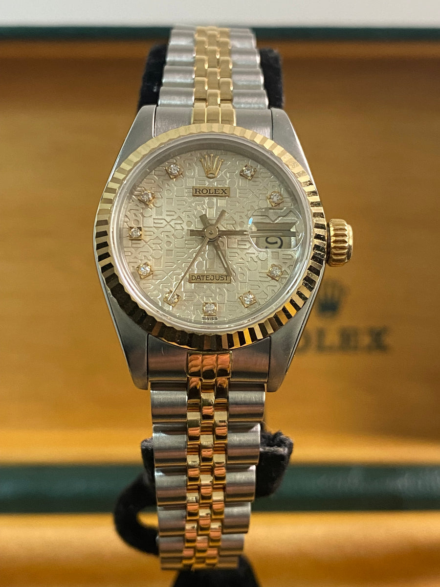 Rolex Steel and Yellow Gold Lady-Datejust - E serial - Fluted Bezel - Silver Anniversary Diamond Dial - Jubilee Bracelet - 69173