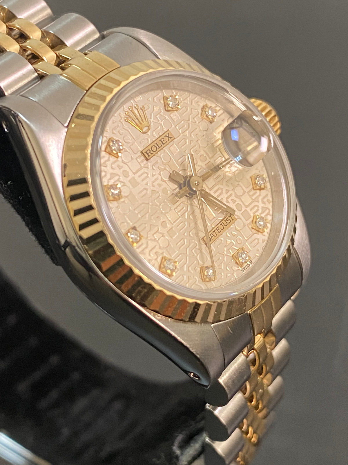 Rolex Steel and Yellow Gold Lady-Datejust - E serial - Fluted Bezel - Silver Anniversary Diamond Dial - Jubilee Bracelet - 69173