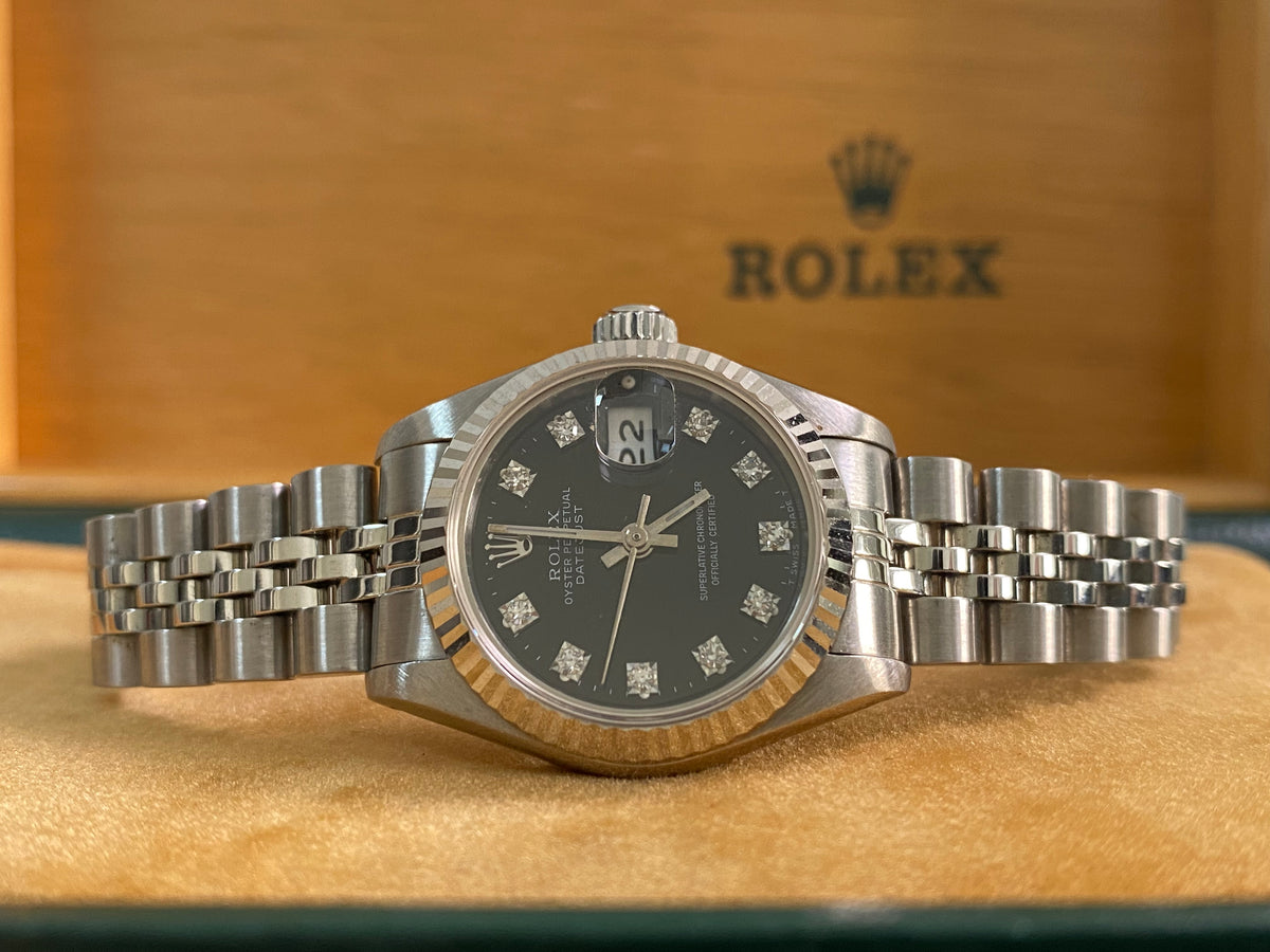 Rolex Steel Lady-Datejust - N serial- Fluted Bezel - Black Diamond Dial - Jubilee Bracelet - 69174