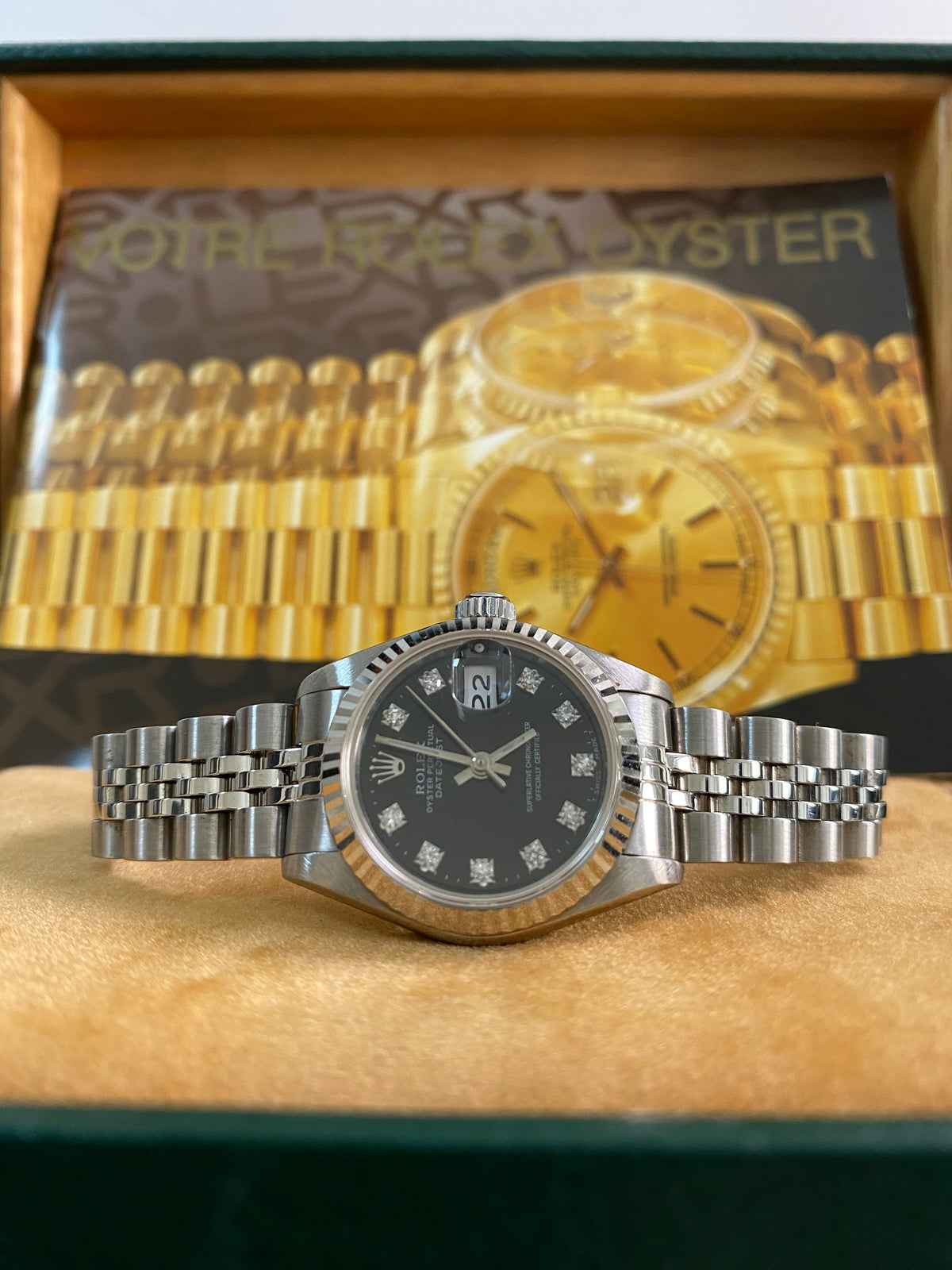 Rolex Steel Lady-Datejust - N serial- Fluted Bezel - Black Diamond Dial - Jubilee Bracelet - 69174