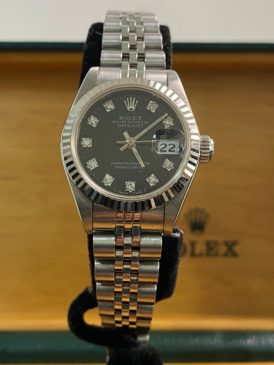 Rolex Steel Lady-Datejust - N serial- Fluted Bezel - Black Diamond Dial - Jubilee Bracelet - 69174