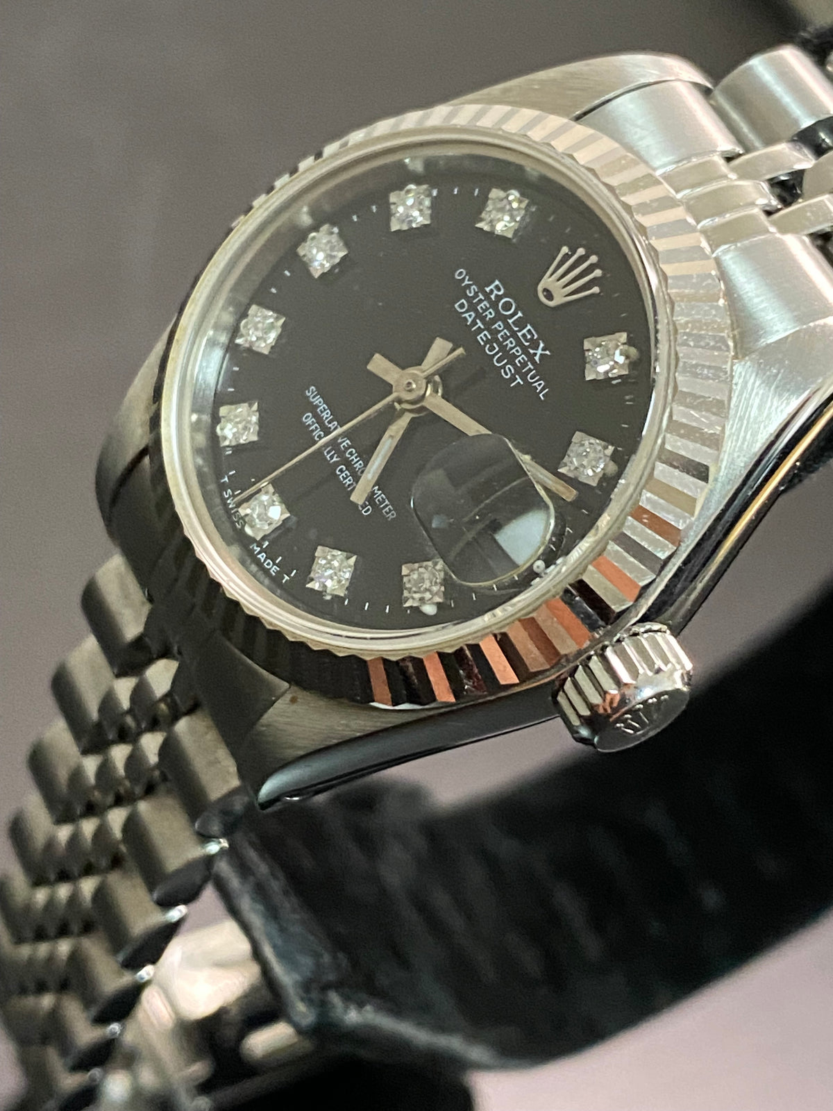 Rolex Steel Lady-Datejust - N serial- Fluted Bezel - Black Diamond Dial - Jubilee Bracelet - 69174