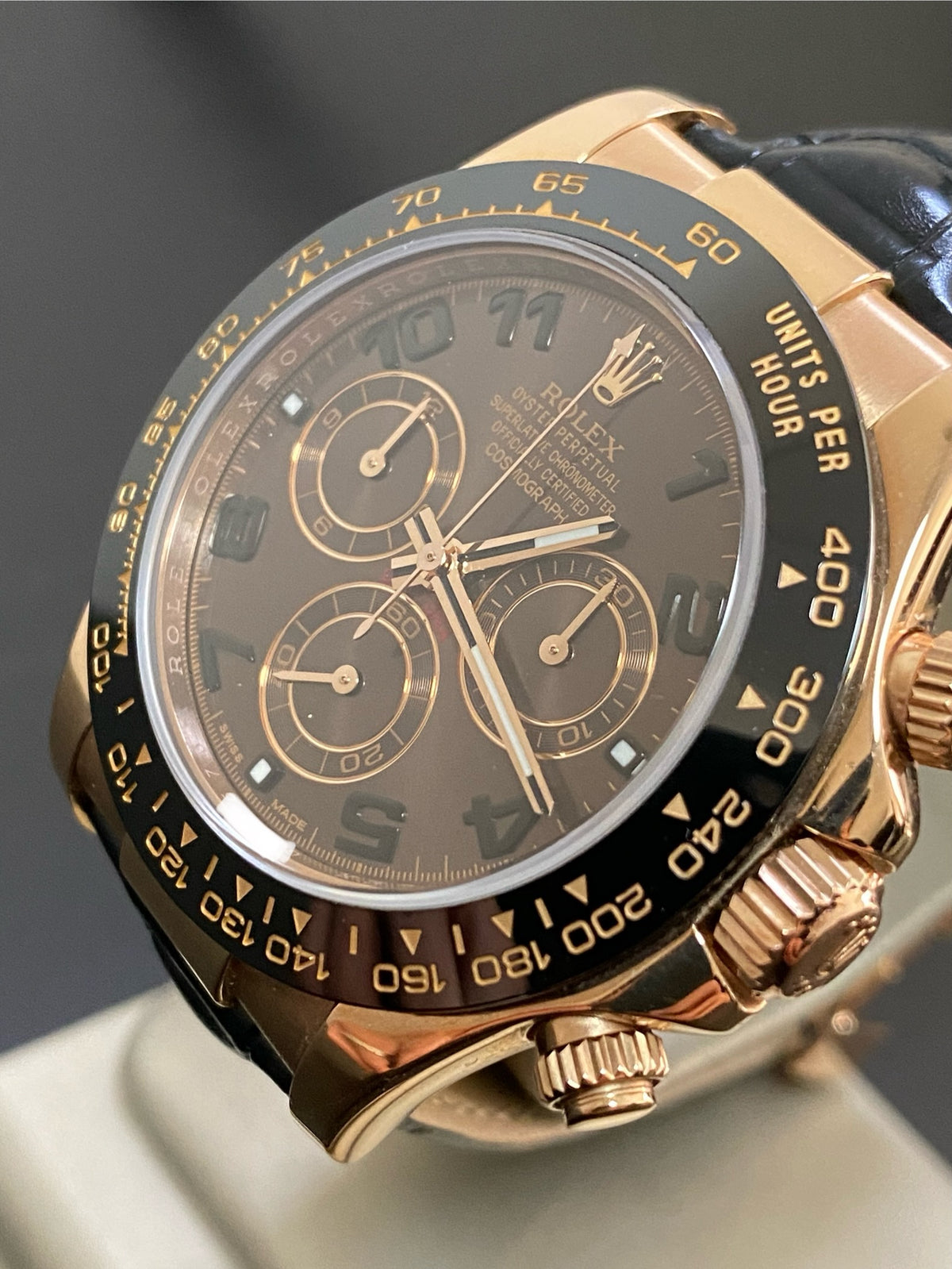 Rolex Everose Gold Cosmograph Daytona - G serial - Chocolate Arabic Dial - Black Leather Strap - 116515LN *COMPLETE SET*