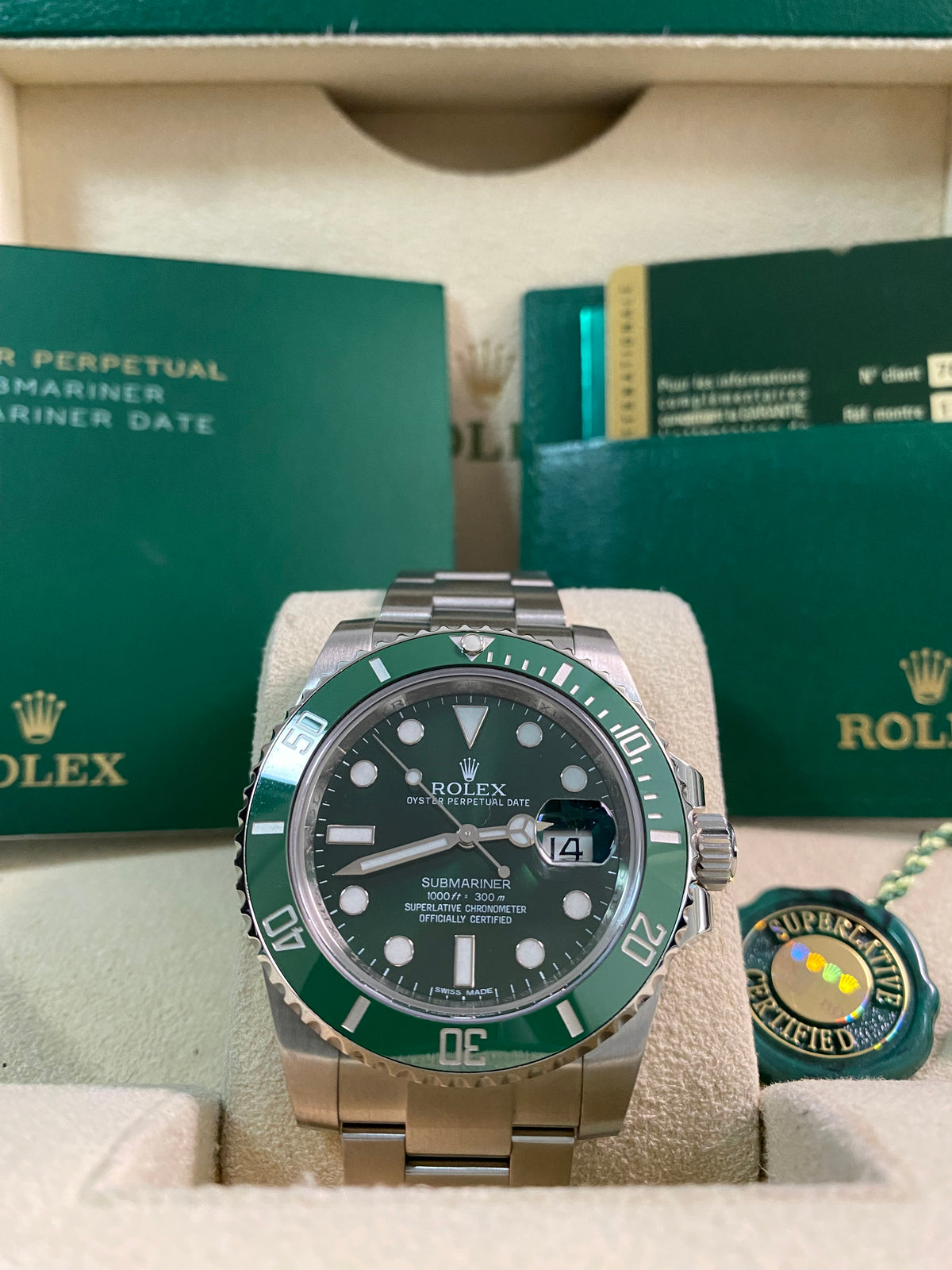 Rolex Steel Submariner Date - 2013 - "Hulk" - 116610LV *FULL SET*